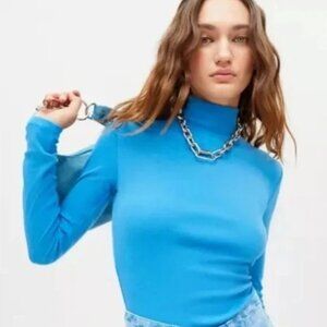 Urban Outfitters‎ BDG Blue Mock Neck Long Sleeve Ribbed Top Cozy Soft XS